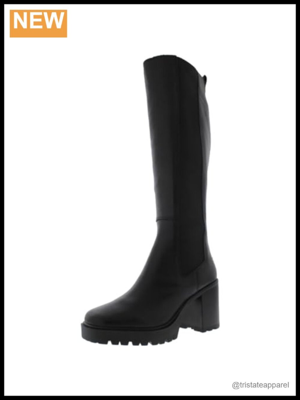 Women's Knee High Equestrian Boots Block Heel Pull On Leather